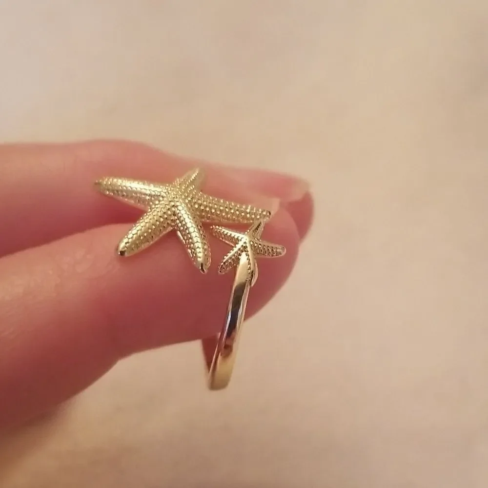 Starfish cuff ring gold tone